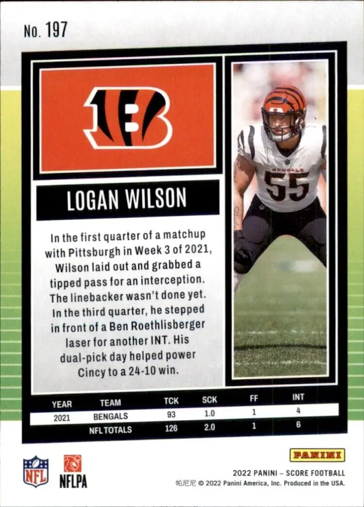 2022 Panini Score Logan Wilson Cincinnati Bengals NFL Football Card #197