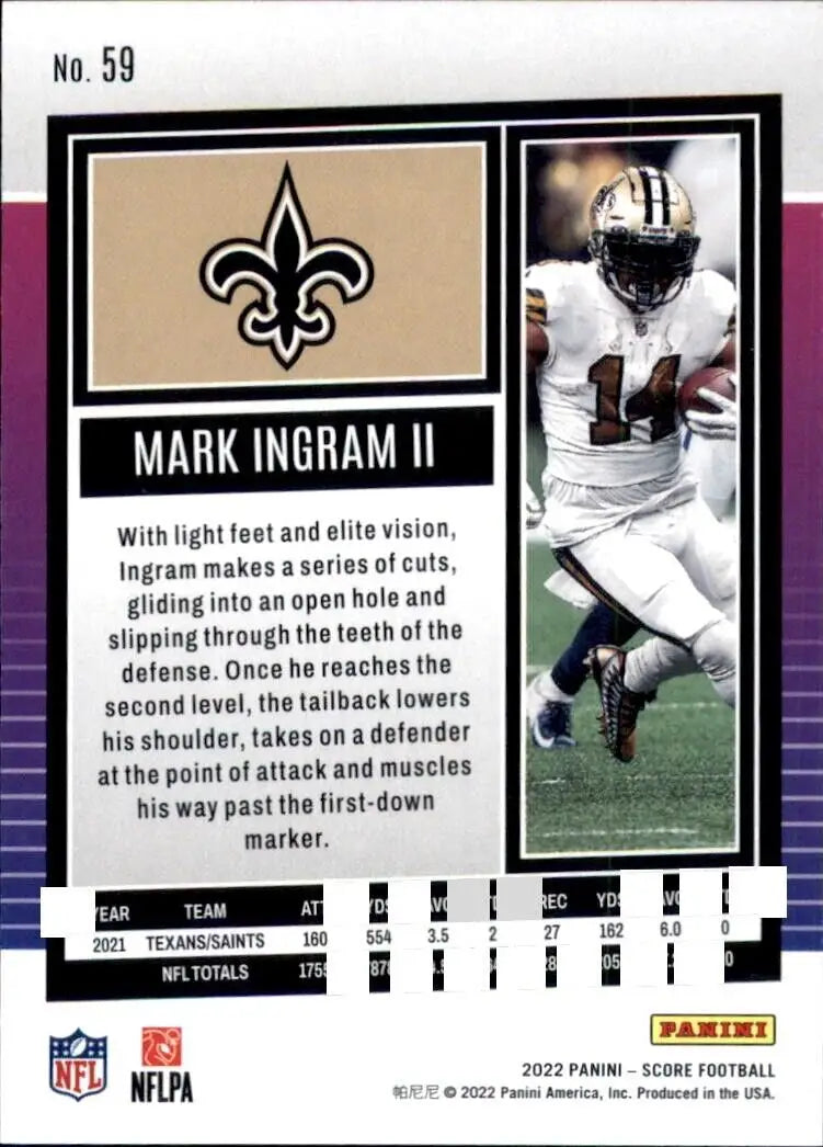 2022 Panini Score Mark Ingram II New Orleans Saints NFL Football card display