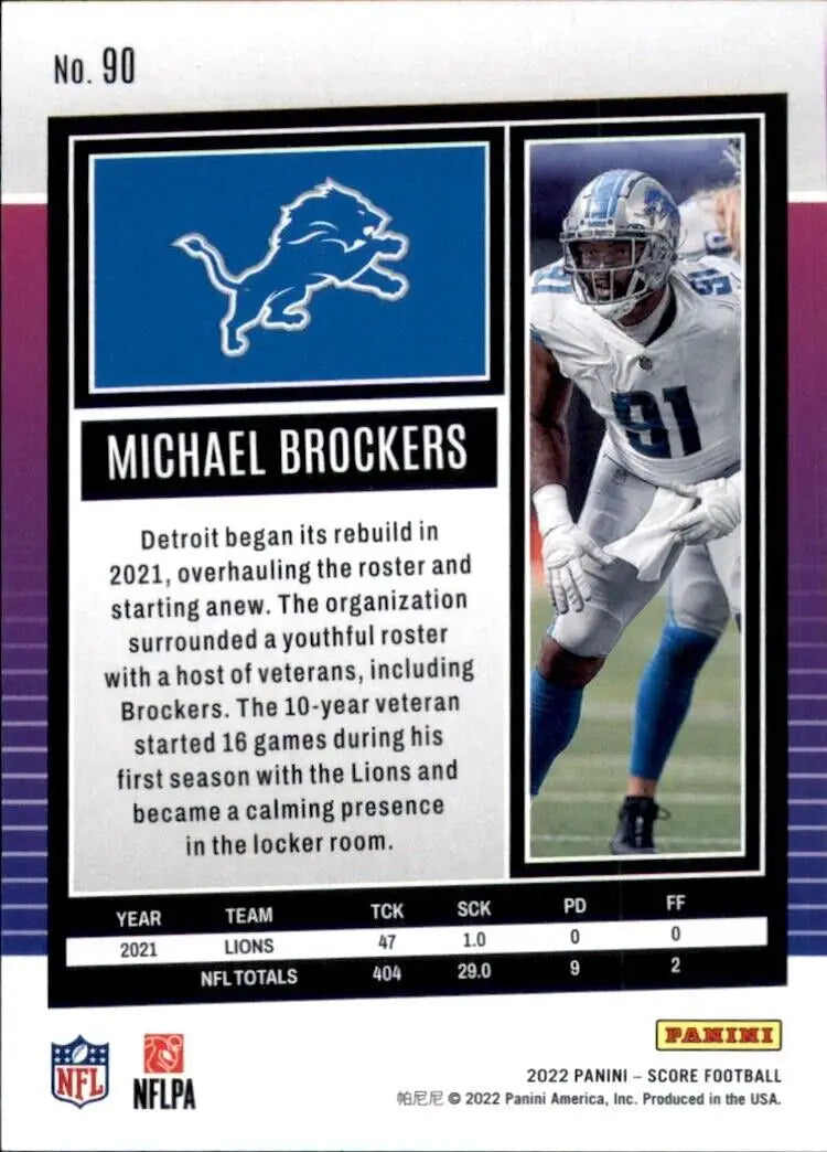 Score Michael Brockers football card featuring Brockers Detroit Lions NFL #90