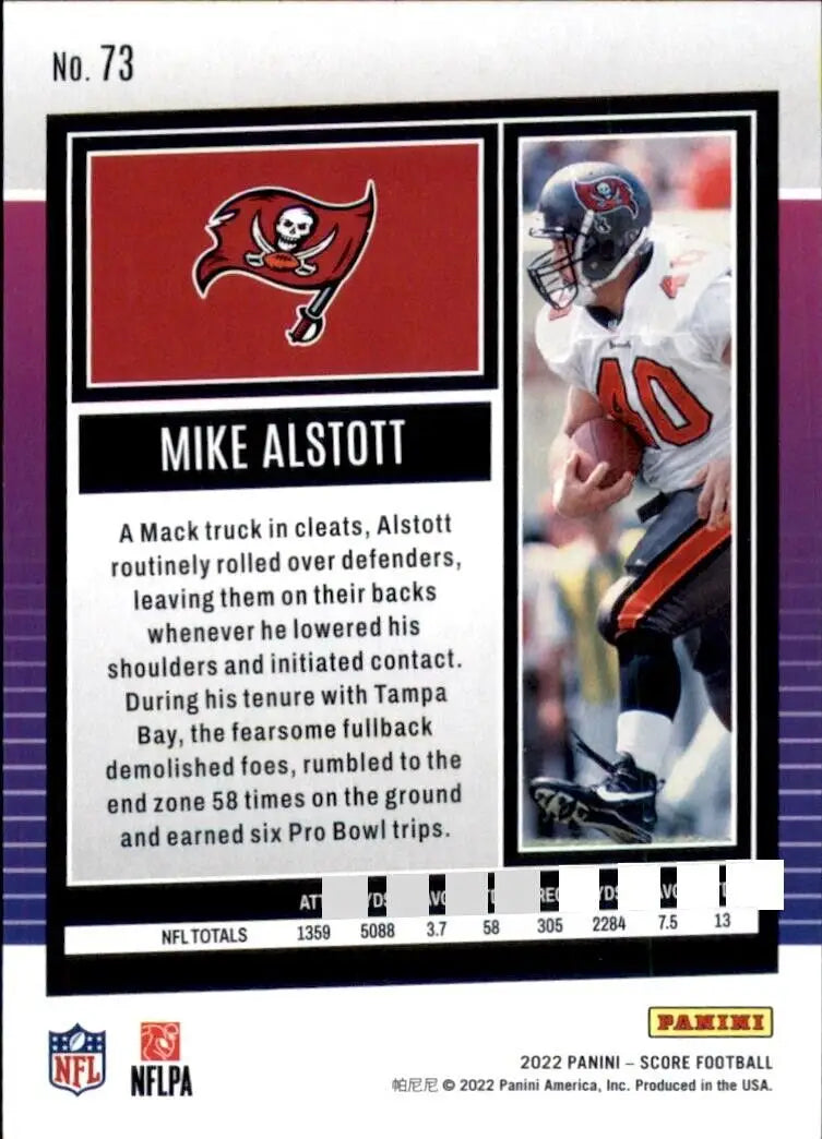 Panini Score Mike Alstott football card from 2022 Tampa Bay Buccaneers NFL set