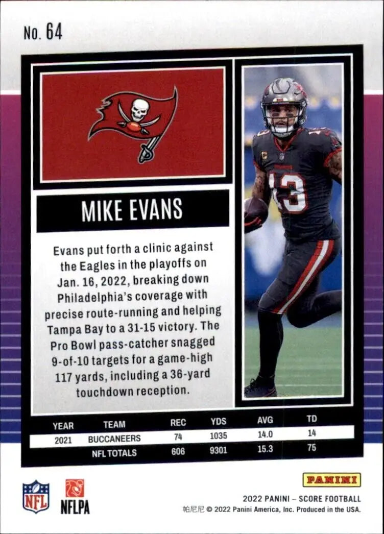 Mike Evans Tampa Bay Buccaneers 2022 Panini Score Football Card #64