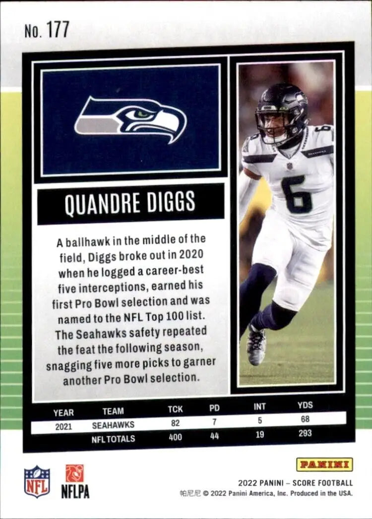 Panini Score Quandre Diggs Seattle Seahawks NFL Football Card #177 for collectors