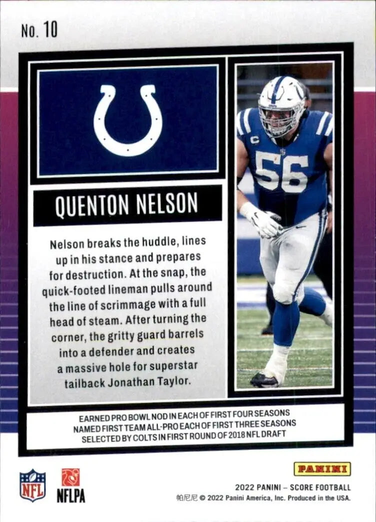 2022 Panini Score Quenton Nelson Indianapolis Colts NFL Football Card #10