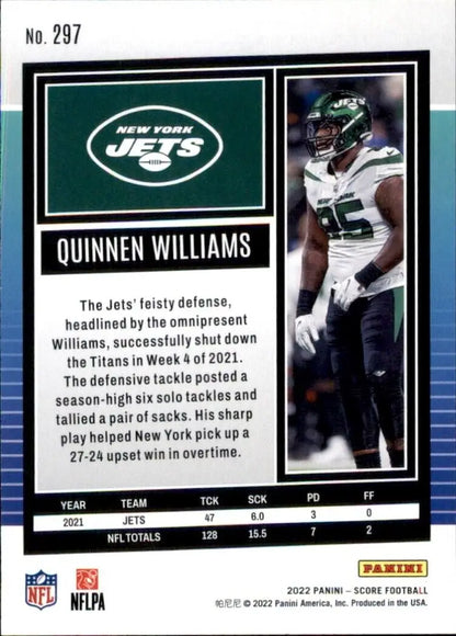 Quinnen Williams football card from 2022 Panini Score New York Jets NFL #297