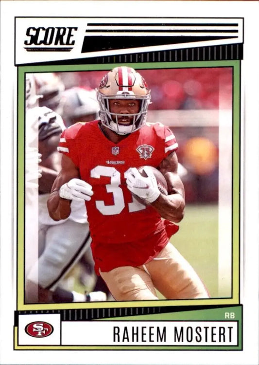 Raheem Mostert 2022 Panini Score football card San Francisco 49ers NFL #168