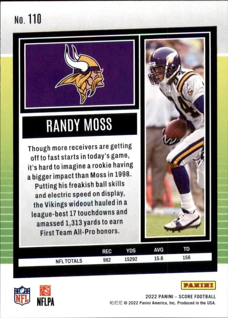 Randy Moss football card from 2022 Panini Score Minnesota Vikings NFL #110