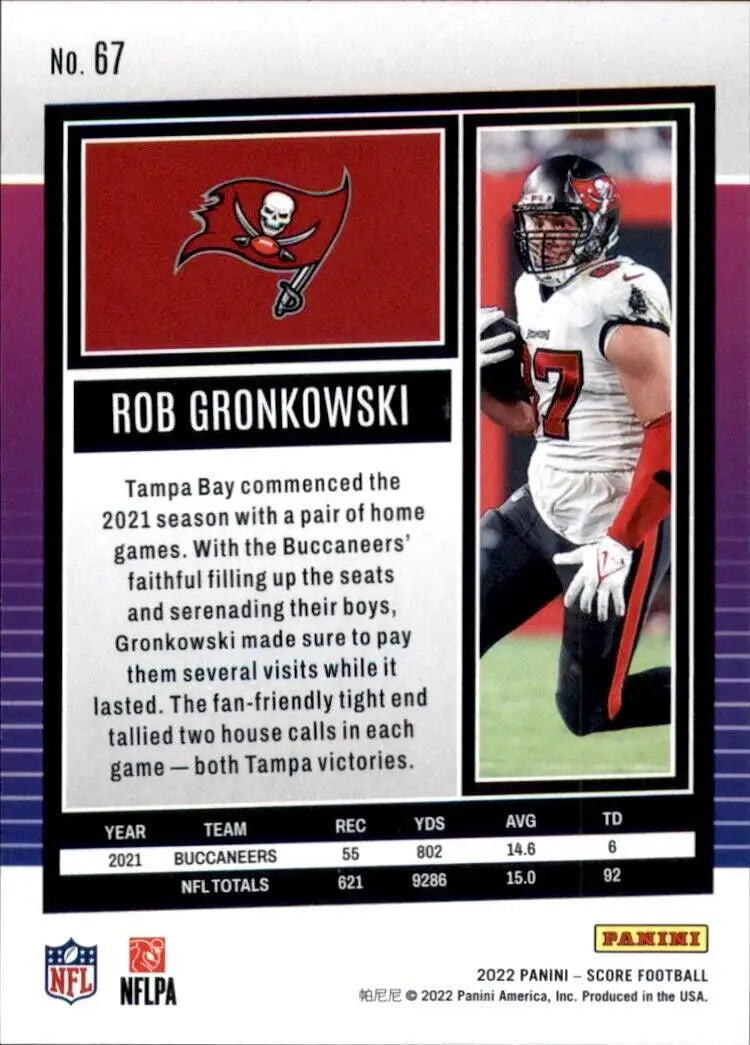 Rob Gronkowski football card from 2022 Panini Score Tampa Bay Buccaneers NFL #67