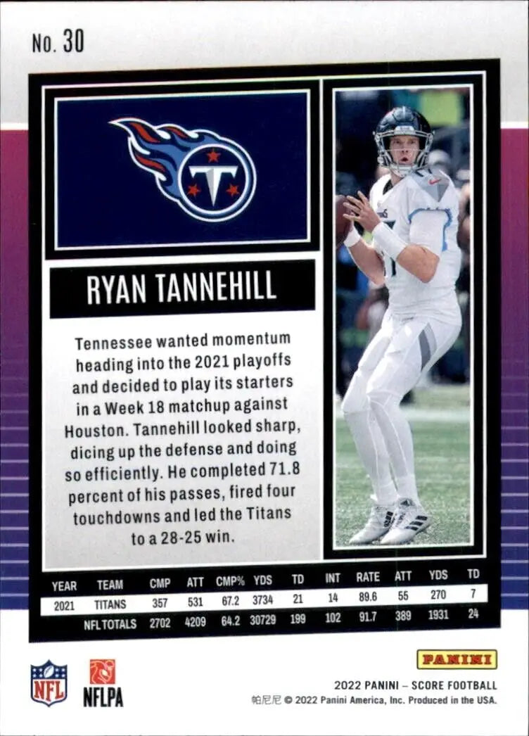 2022 Panini Score Ryan Tannehill Tennessee Titans NFL Football #30 card display