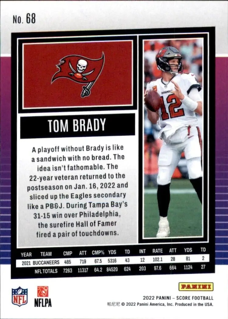 Tom Brady Tampa Bay Buccaneers football card from 2022 Panini Score #68