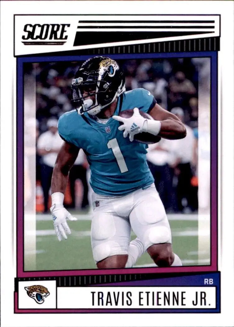 Travis Etienne Jr. football card from 2022 Panini Score Jacksonville Jaguars NFL collection