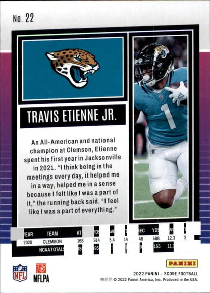 2022 Panini Score Travis Etienne Jr. Jacksonville Jaguars NFL Football Card #22