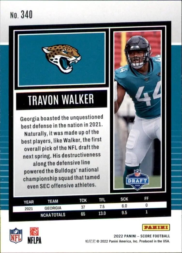 2022 Panini Score Travon Walker Rookie Jacksonville Jaguars NFL Football trading card