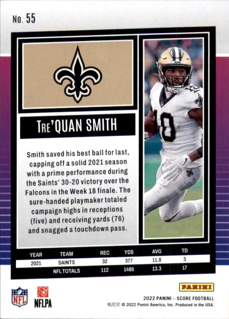 Panini Score Tre’Quan Smith New Orleans Saints NFL Football card #55 for collectors