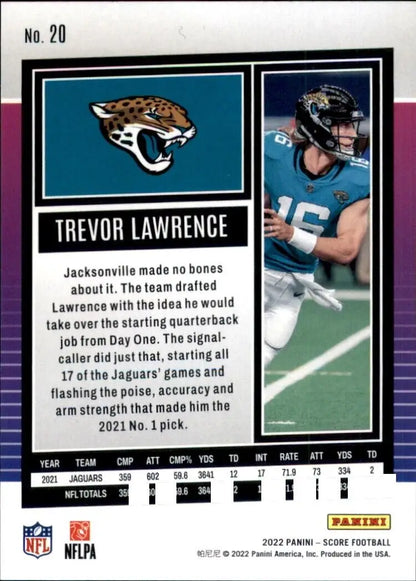 Trevor Lawrence football card from 2022 Panini Score Jacksonville Jaguars NFL collection