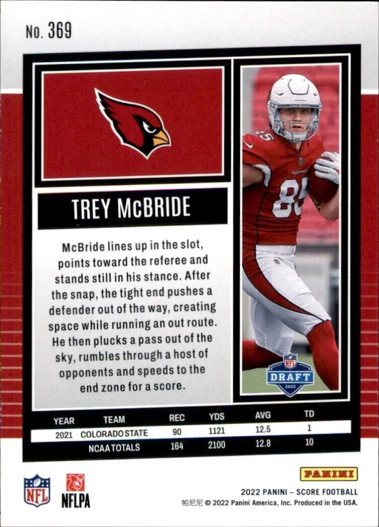 Trey McBride Rookie Arizona Cardinals 2022 Panini Score Football Card #369