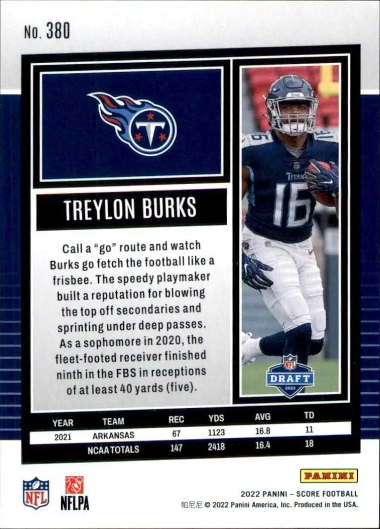 2022 Panini Score Treylon Burks Rookie Card for Tennessee Titans NFL football fans