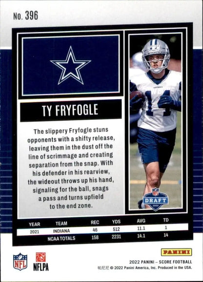 Ty Fryfogle Rookie Dallas Cowboys NFL Football Card from 2022 Panini Score #396