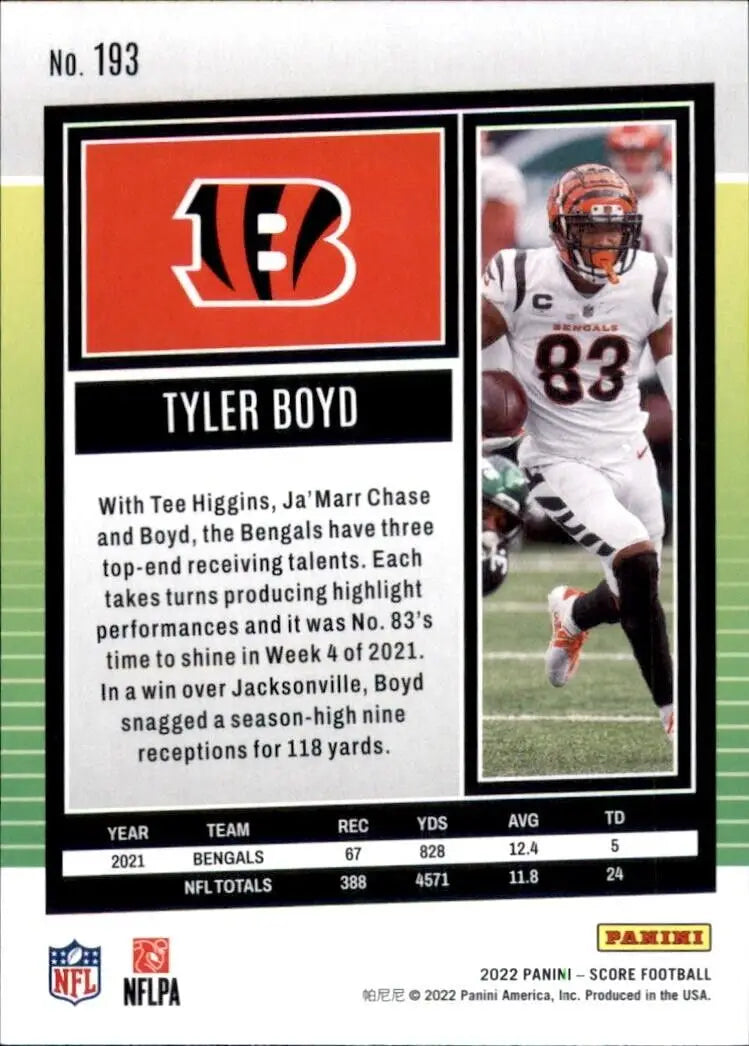 2022 Panini Score Tyler Boyd Cincinnati Bengals NFL Football Card #193 for collectors