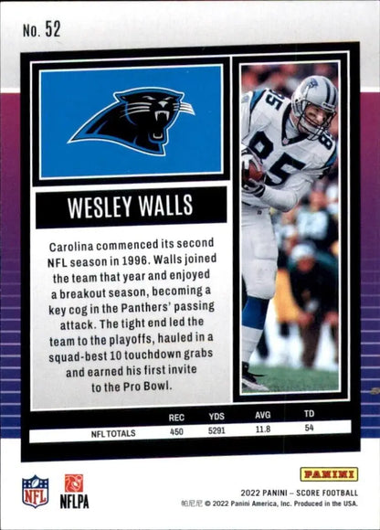 Wesley Walls football card from 2022 Panini Score Carolina Panthers NFL #52