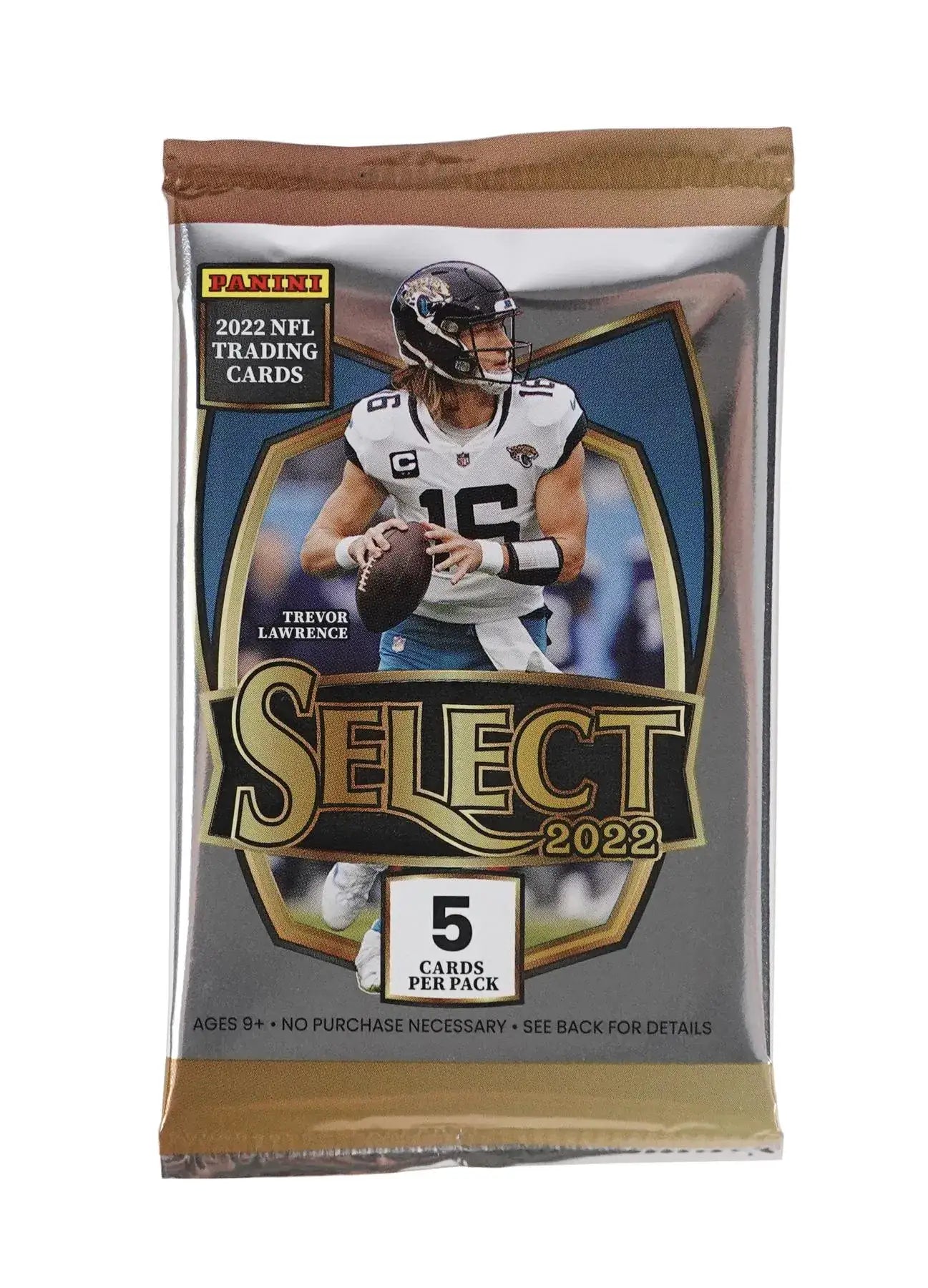 Sealed pack of 2022 Panini Select NFL trading cards featuring Jumbo Rookie and Prizm Max