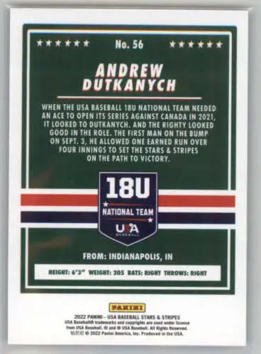 2022 Panini Stars and Stripes Longevity Retail #56 Andrew Dutkanych original gloss card