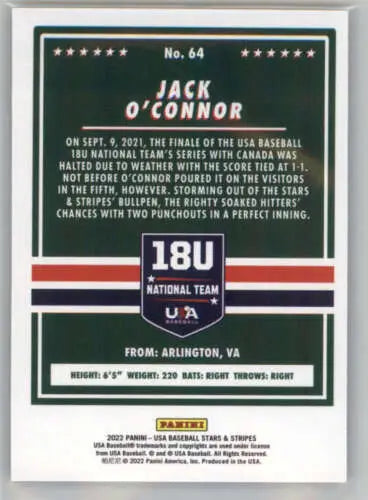 2022 Panini Stars and Stripes Longevity Retail Jack O’Connor baseball card with original gloss