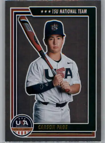 Baseball card of Carson Page from 2022 Panini Stars and Stripes Longevity Retail series