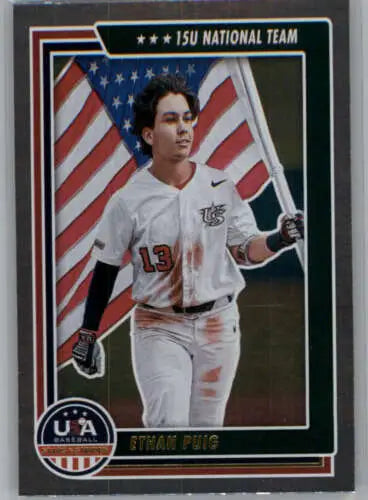 Ethan Puig baseball card from 2022 Panini Stars and Stripes Longevity Retail series