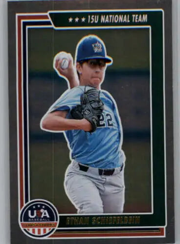 Baseball card of young pitcher Ethan Schiefelbein from Panini Stars and Stripes Longevity Retail