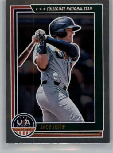 Jace Jung baseball card from 2022 Panini Stars and Stripes Longevity Retail series