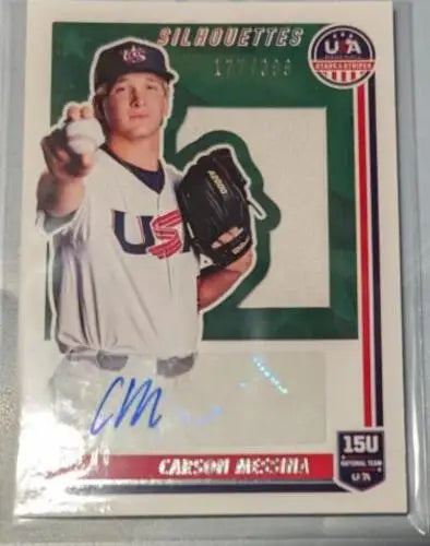 Signed Carson Messina baseball card from 2022 Panini USA BB Silhouettes Signatures Jerseys