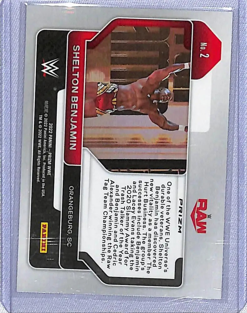 WWE trading card featuring Shelton Benjamin in action from Panini WWE Prizm collection