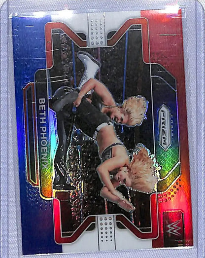 Shiny holographic Panini WWE Prizm card featuring Beth Phoenix in action