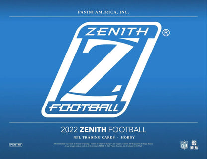 White Zenith Football logo with Z on blue background for 2022 Panini Zenith Hobby Box