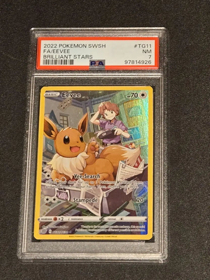 Graded Eevee Pokémon card from 2022 Shield Brilliant Stars PSA 7 collection