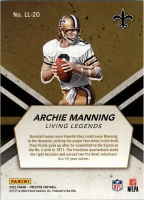 Archie Manning football card from 2022 Prestige Living Legends New Orleans Saints NFL