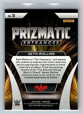 Seth Rollins Prizmatic Entrances card from 2022 Prizm WWE #30 collectible set