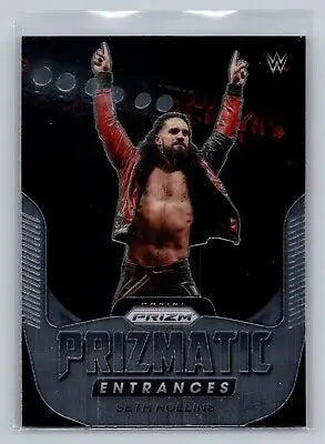 Seth Rollins Prizmatic card from 2022 Prizm WWE showcasing wrestling action