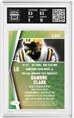 Graded Damone Clark autograph football card from 2022 Sage High Series AC 9/10