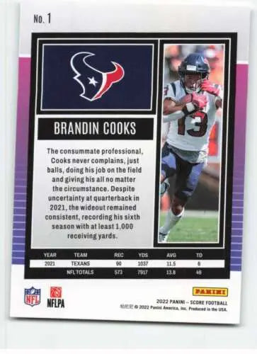 Brandin Cooks football card from 2022 Score featuring original gloss design