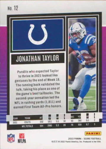 Jonathan Taylor football card 2022 Score #12 original gloss Simply Sandoval Colts