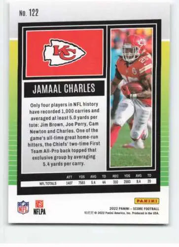 2022 Score #122 Jamaal Charles NM-MT Chiefs football card with original gloss finish