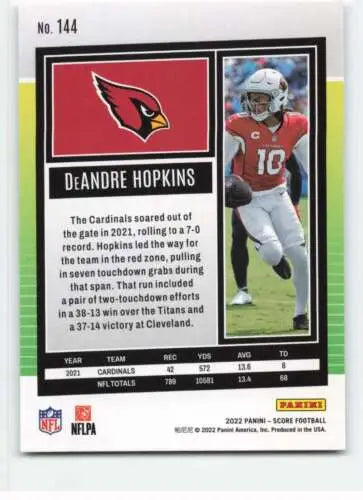 DeAndre Hopkins 2022 Score #144 football card with original gloss by Simply Sandoval