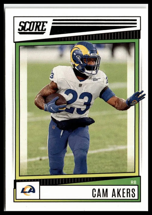 Cam Akers football card from 2022 Score #156 featuring Los Angeles Rams player