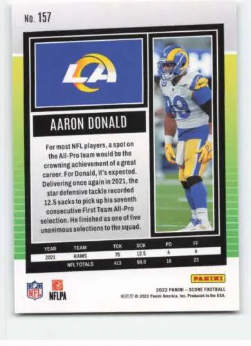 2022 Score #157 Aaron Donald NM-MT football card featuring original gloss by Simply Sandoval