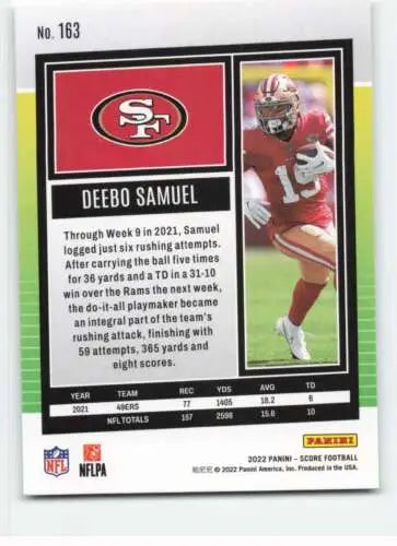 Deebo Samuel 2022 Score #163 football card with original gloss by Simply Sandoval