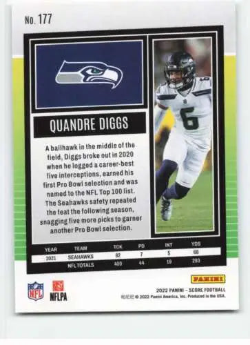 Quandre Diggs football card 2022 Score #177 original gloss Simply Sandoval Seahawks ID:48666