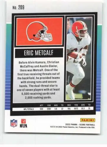 Eric Metcalf original gloss football card from 2022 Score NM-MT Browns Simply Sandoval