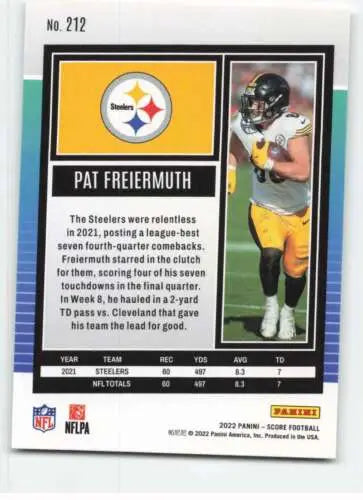 Pat Freiermuth 2022 Score #212 football card with original gloss, Simply Sandoval ID:48619