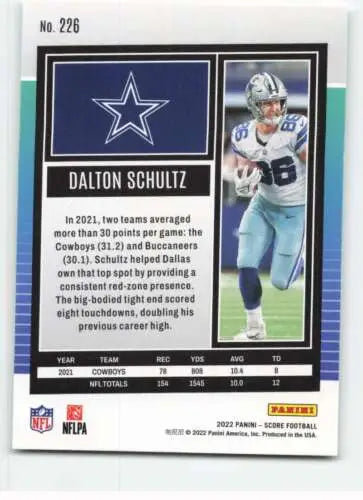 2022 Score #226 Dalton Schultz NM-MT Cowboys Football Trading Card with original gloss